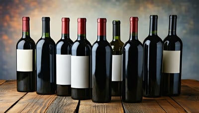 A variety of kosher wine bottles displayed on a rustic wooden table A variety of kosher wine bottles displayed on a rustic wooden table